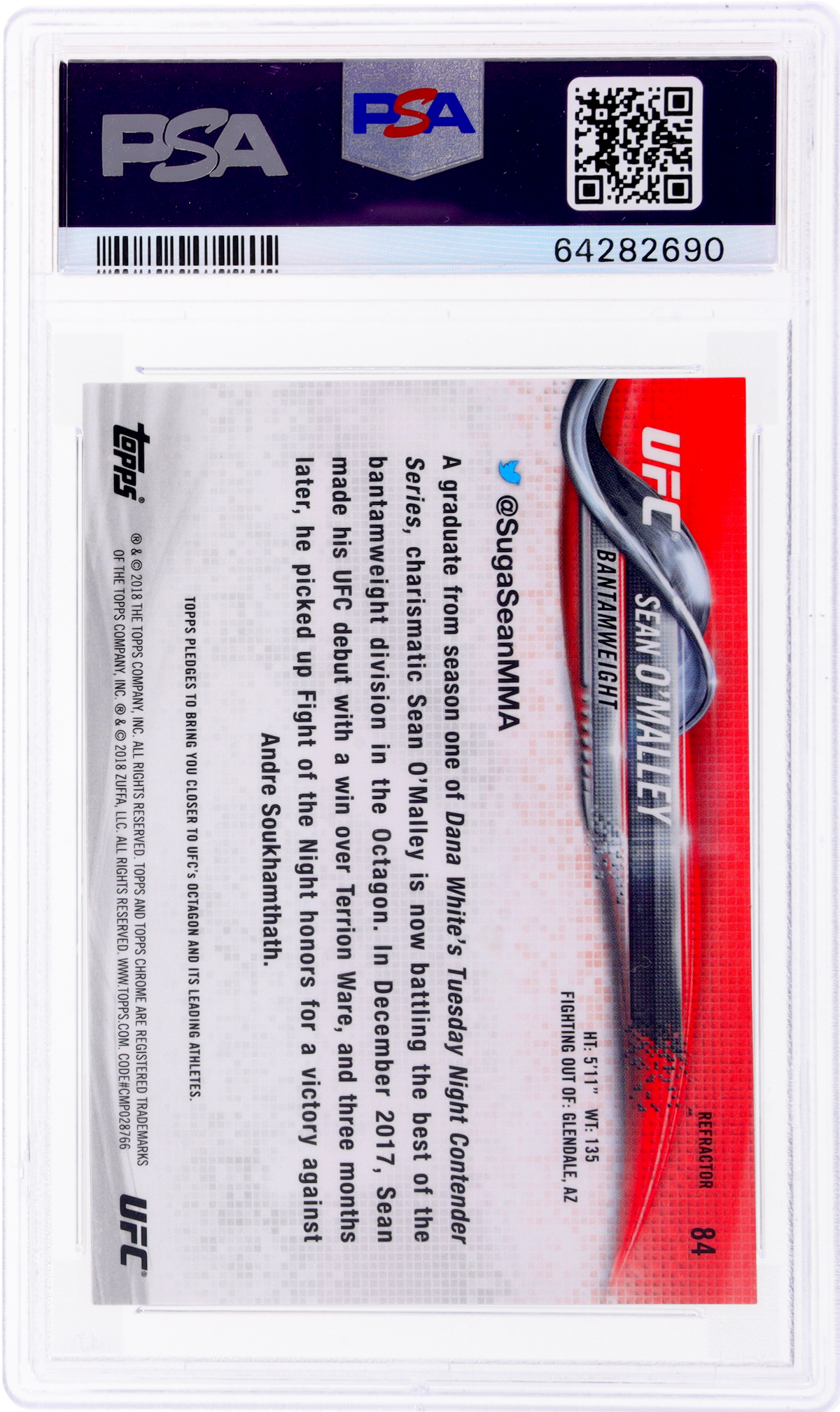 2018 Topps Chrome Refractor Sean O'Malley #84 RC PSA 10