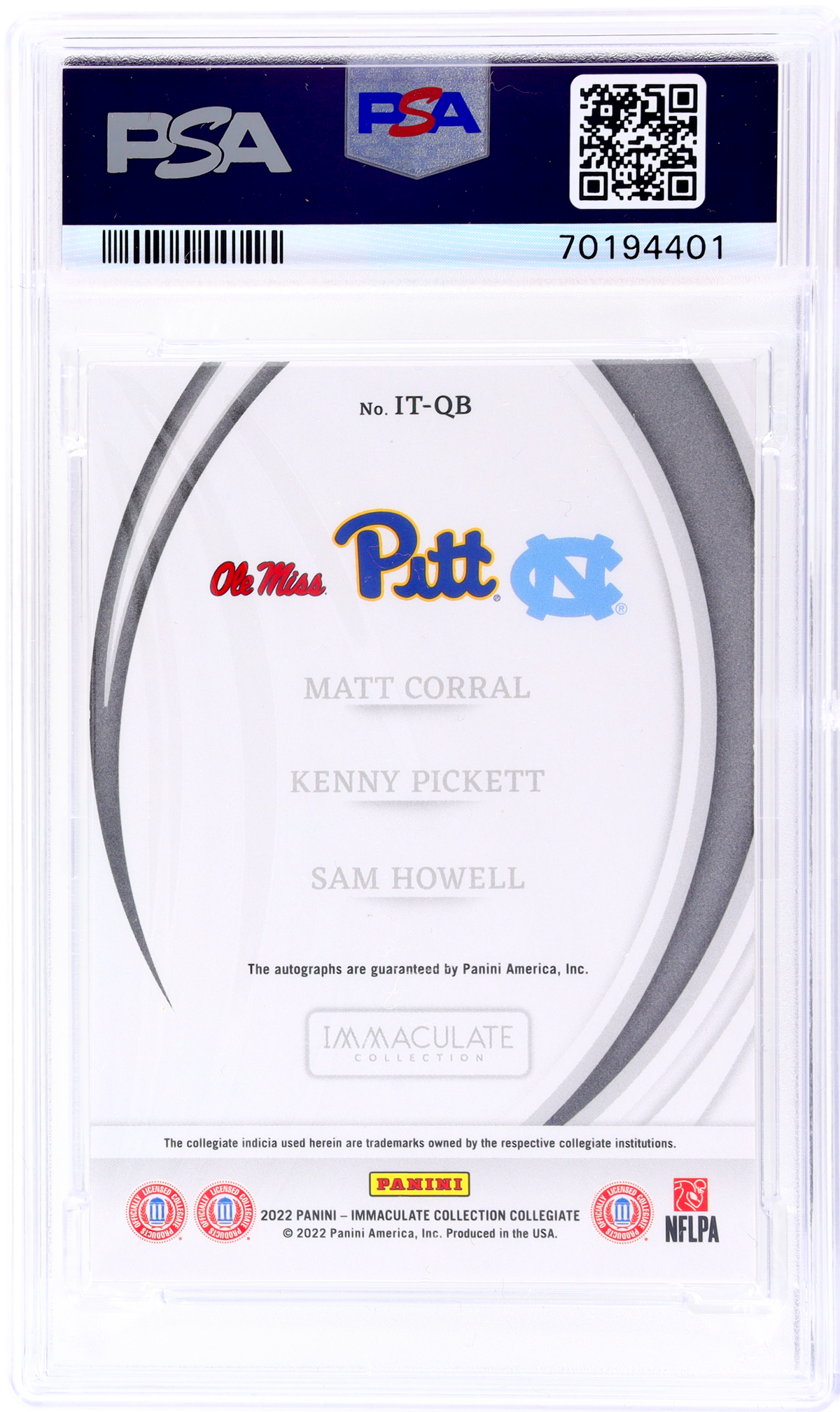 2022 Immaculate Trios Gold Matt Corral #ITQB Auto /10 PSA 8