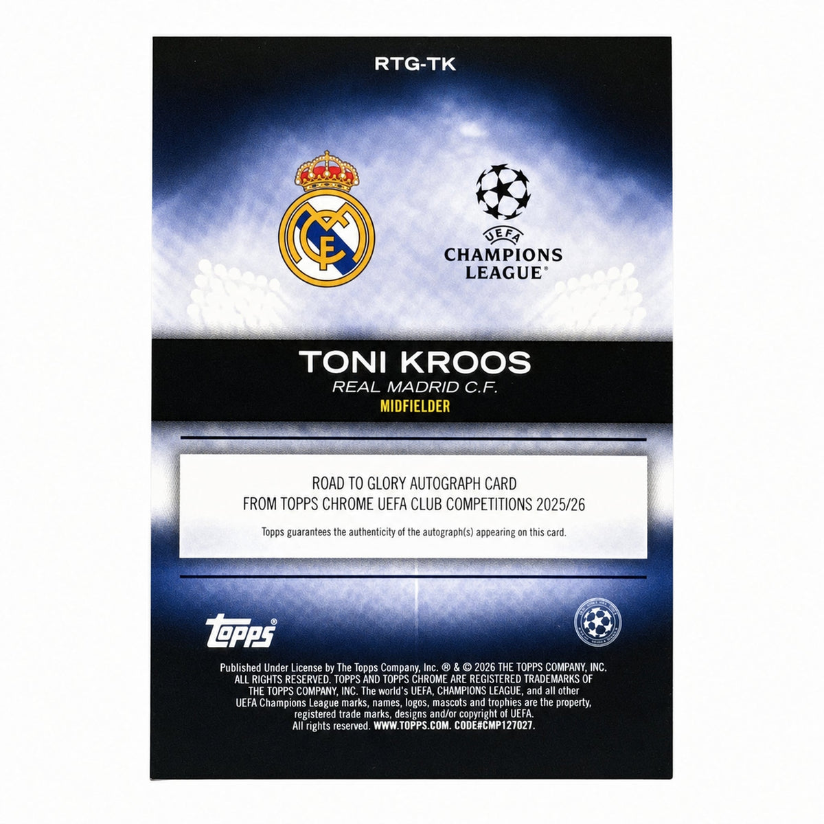 2025 Topps Chrome UEFA CC Toni Kroos Road to Glory Auto Black Refractor /10