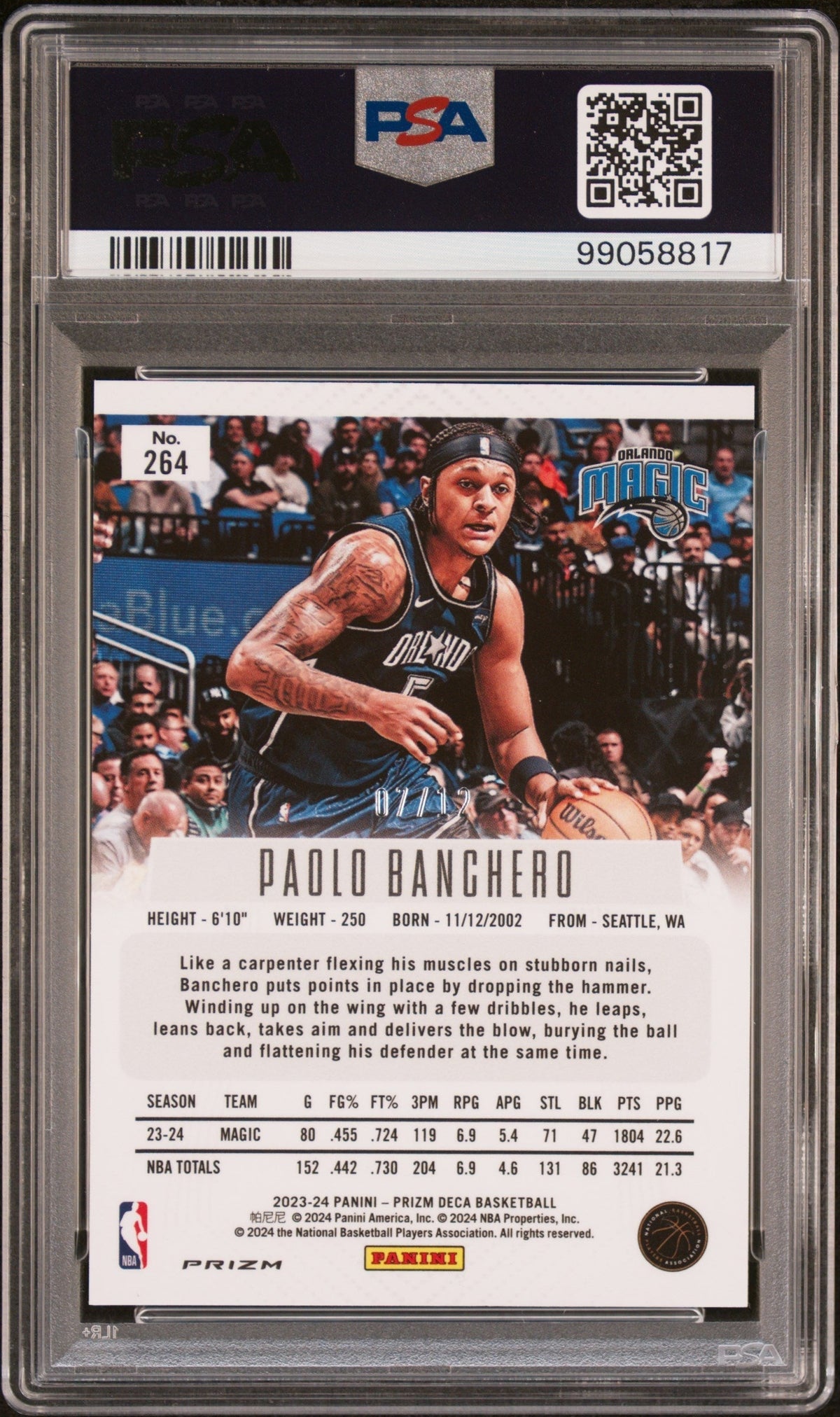 2023 Panini Prizm Deca Green Shimmer Fotl Paolo Banchero #264 /12 PSA 10
