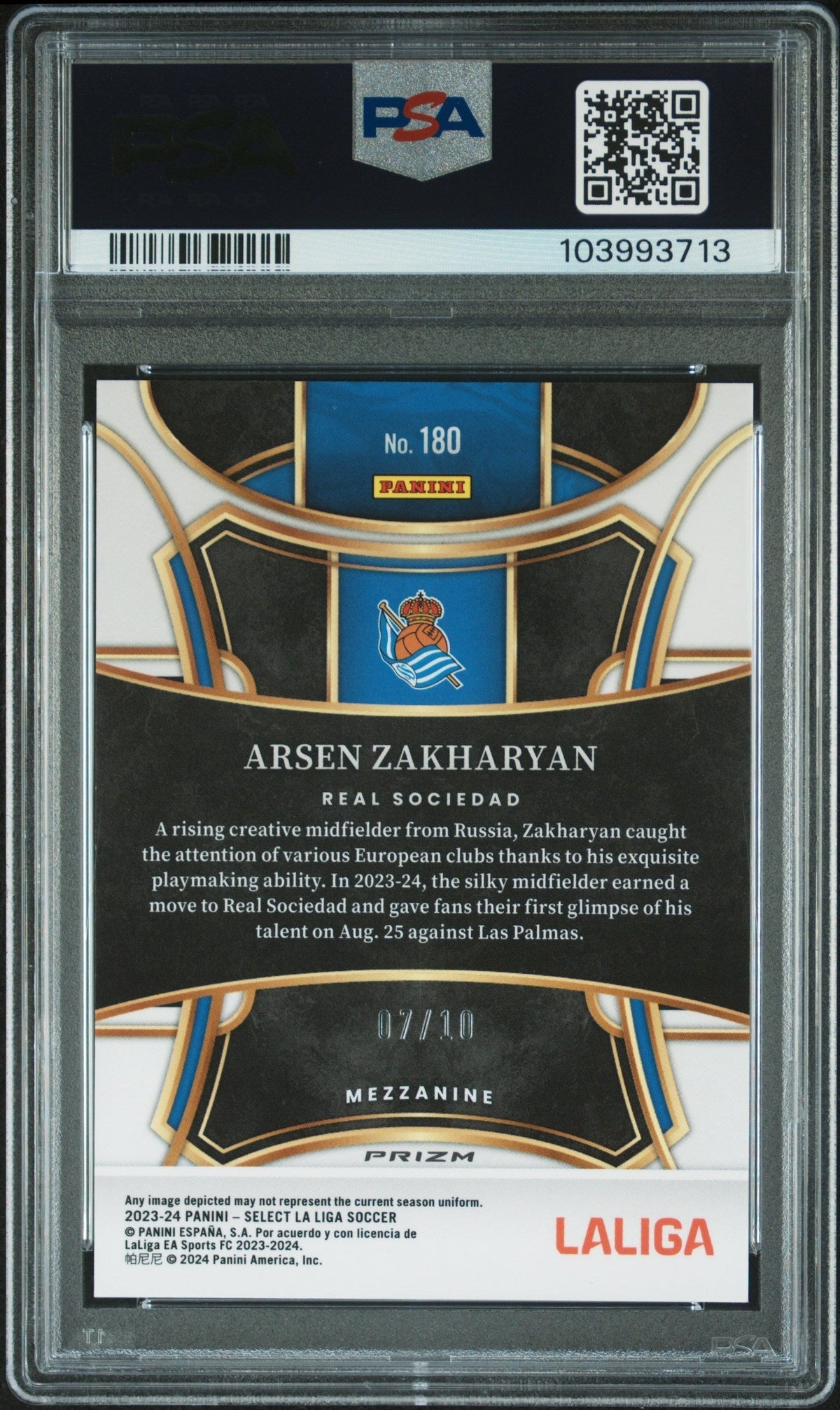 2023 Panini Select La Liga Gold Mojo Arsen Zakharyan #180 /10 PSA 10