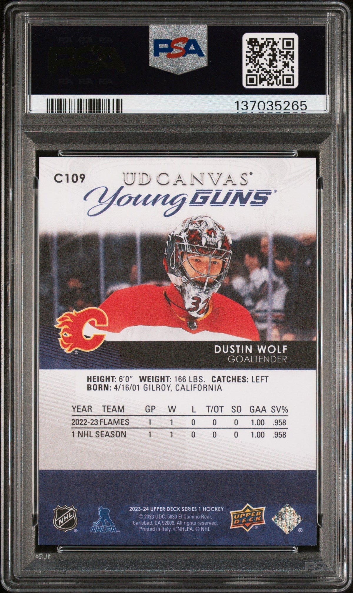 2023 Upper Deck UD Canvas Dustin Wolf #C109 PSA 10
