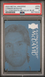 Connor McDavid 2023 Metal Universe Platinum Portraits Metallic Blue PSA 9