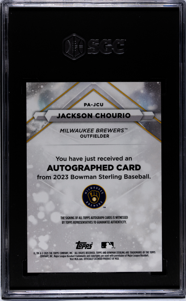 2023 Bowman Sterling Jackson Chourio #PA-JCU Orange Refractor SGC 9.5 Auto 10