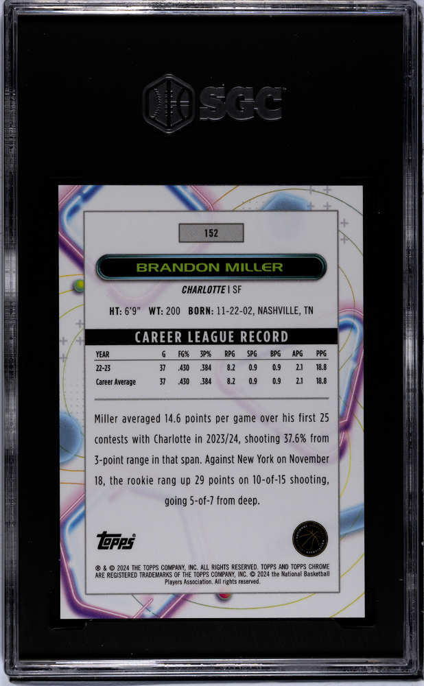2023 Topps Cosmic Chrome Brandon Miller #152 Red Flare Refractor SGC 9
