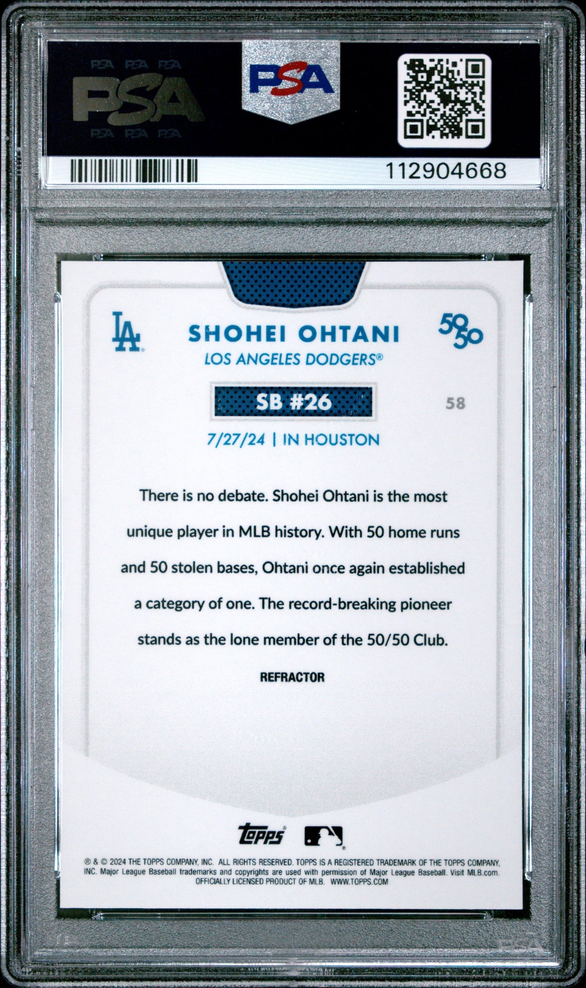 2024 Topps 50/50 Shohei Ohtani Shohei Ohtani #58 Chrome Refractor PSA 9