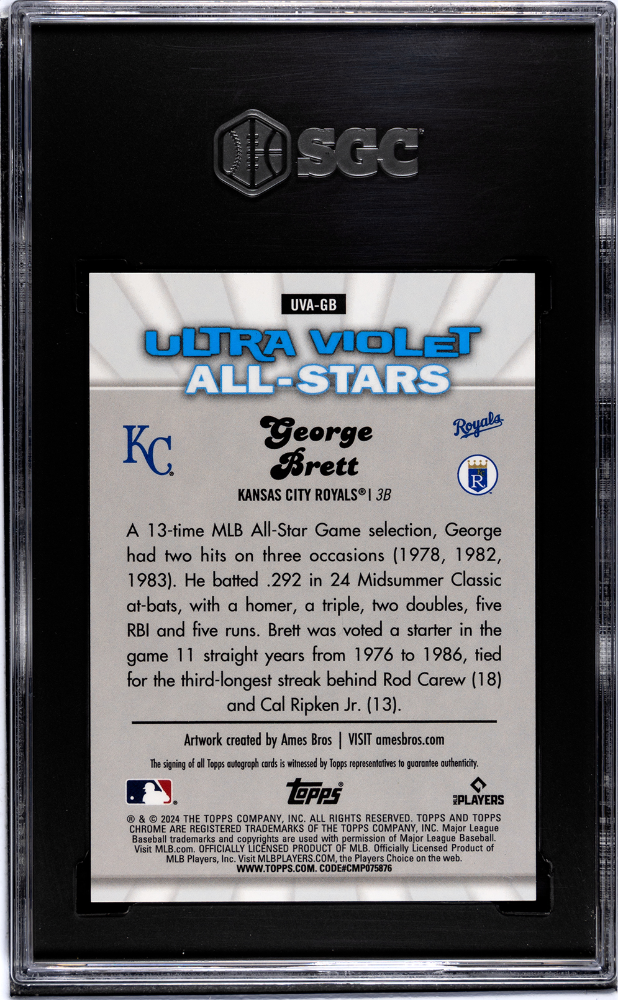 2024 Topps Chrome George Brett #UVA-GB Uv A Auto Black Refractor SGC 9 Auto 10