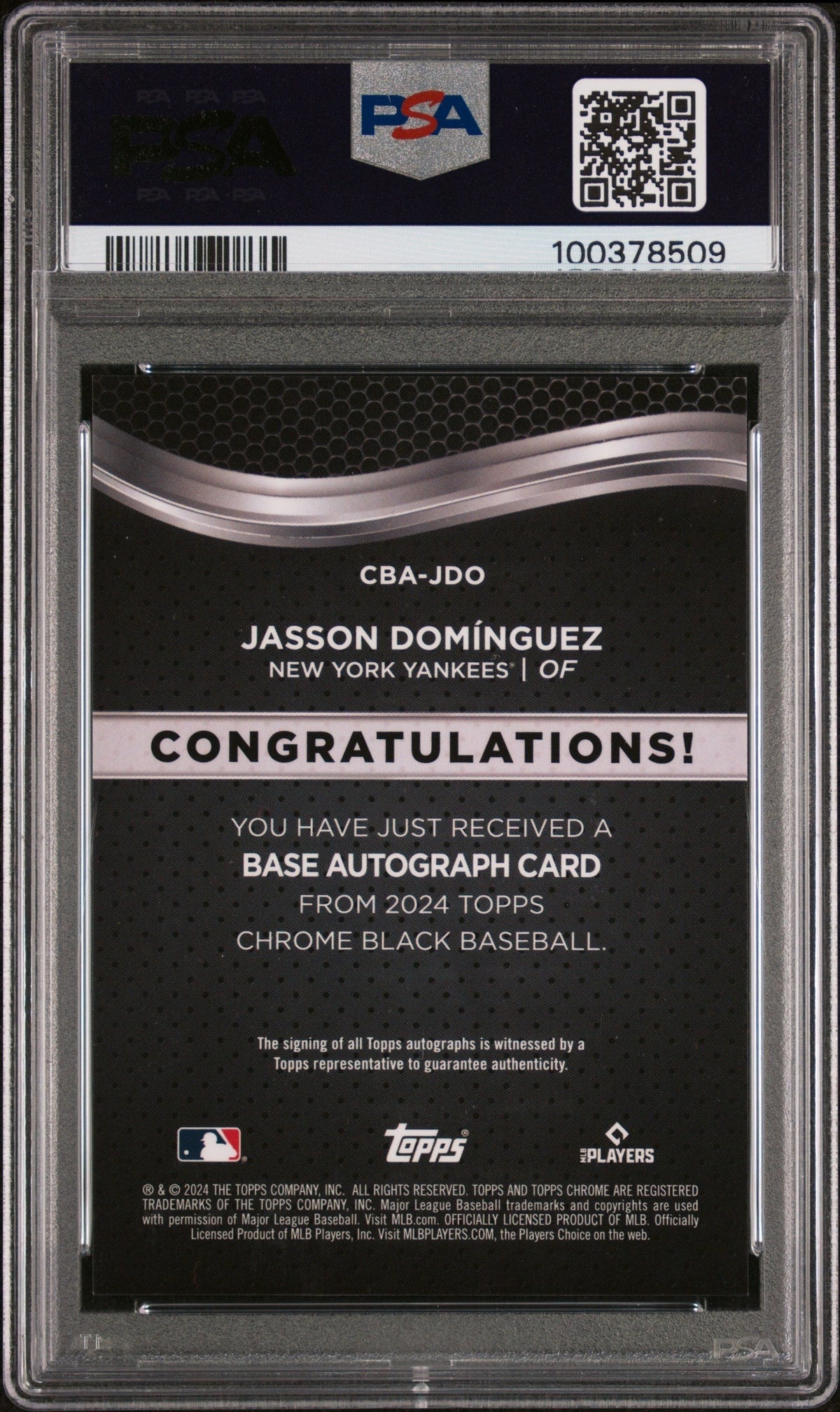 2024 Topps Chrome Black Auto Jasson Dominguez #JDO Green Refractor 61/99 PSA 10