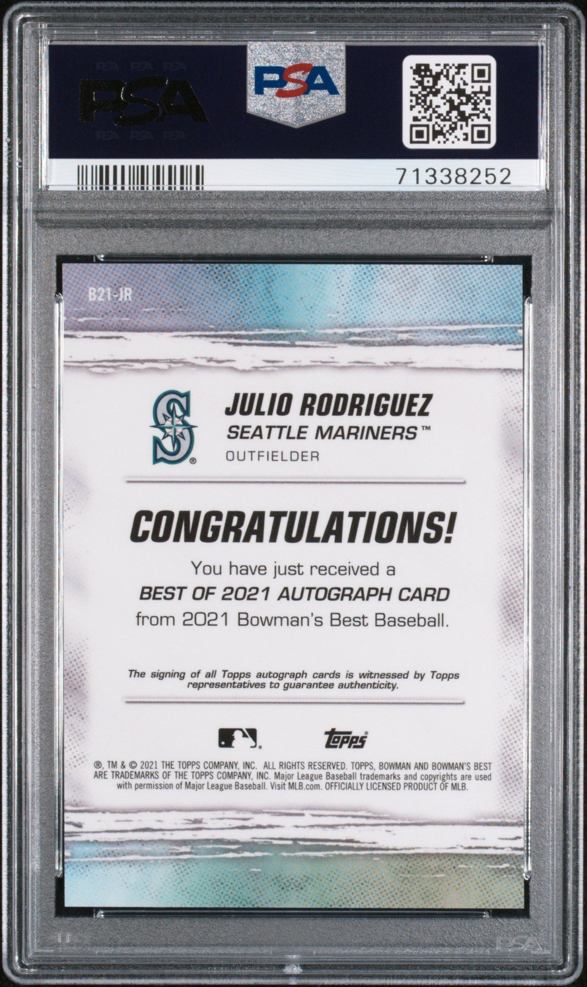 2021 Bowman's Best Best Of 2021 Autographs Julio Rodriguez #B21JR PSA 10