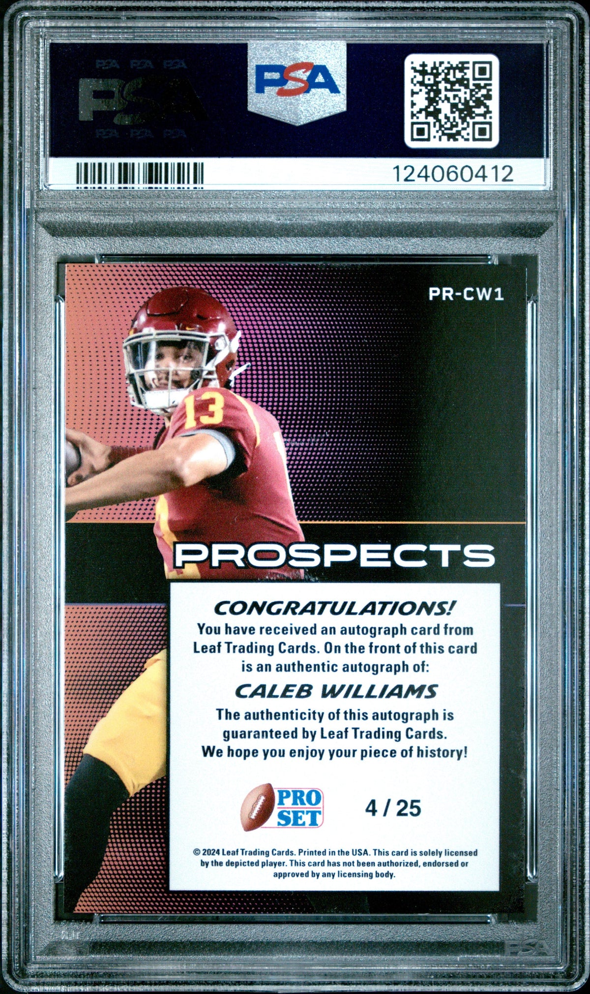2024 Leaf Pro Set Prospects Auto Caleb Williams #PRCW1 Blue PSA 9 /25