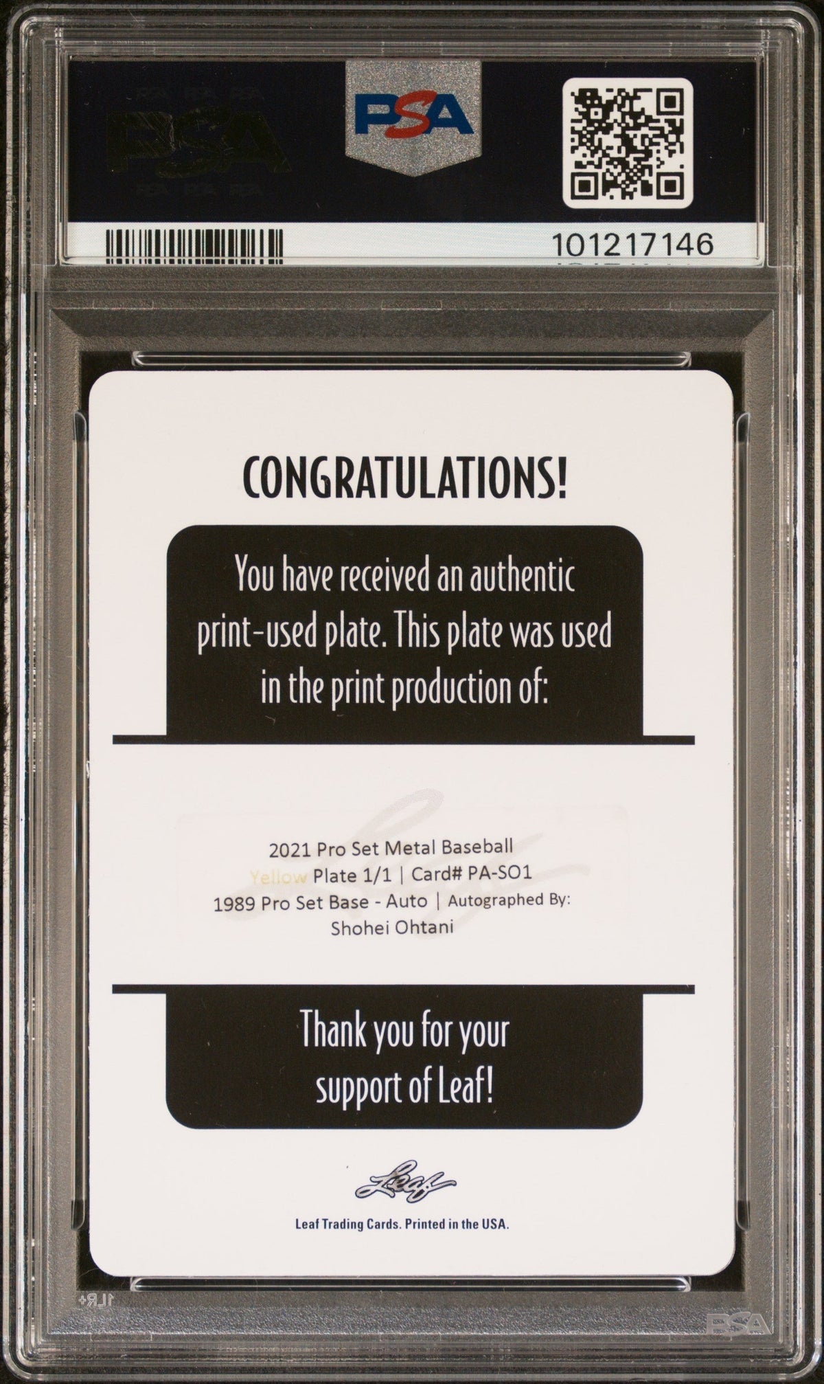 2021 Leaf Pro Metal 1989 Pro Set Auto Shohei Ohtani #PASO1  1/1 PSA A Auto A