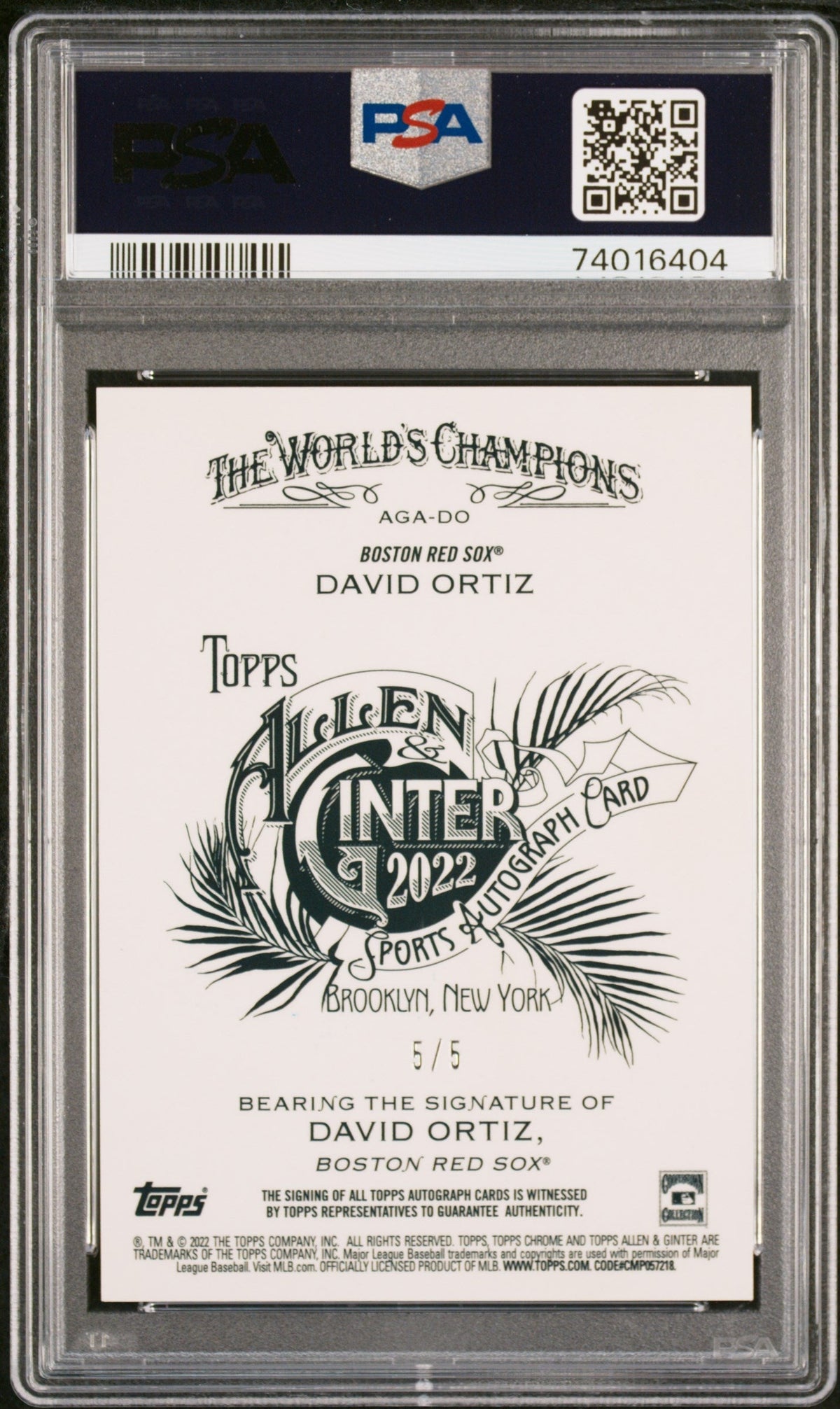 2022 Topps Allen & Ginter Chrome Autographs David Ortiz #DO Red Refractor PSA 8