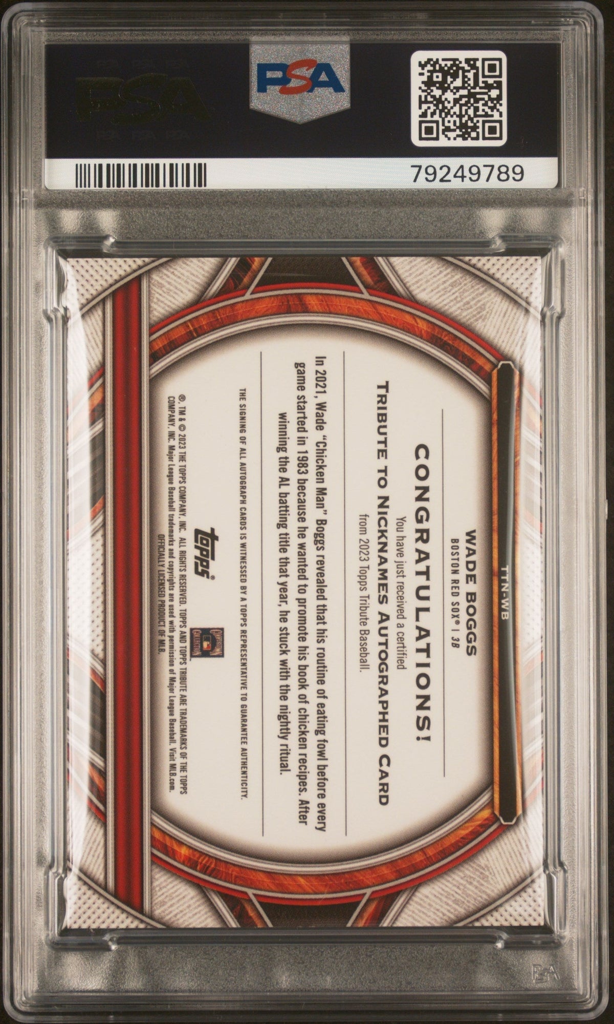 2023 Topps Tribute  To Nicknames Autograph Wade Boggs #TTNWB 38/51 PSA 9 Auto 9