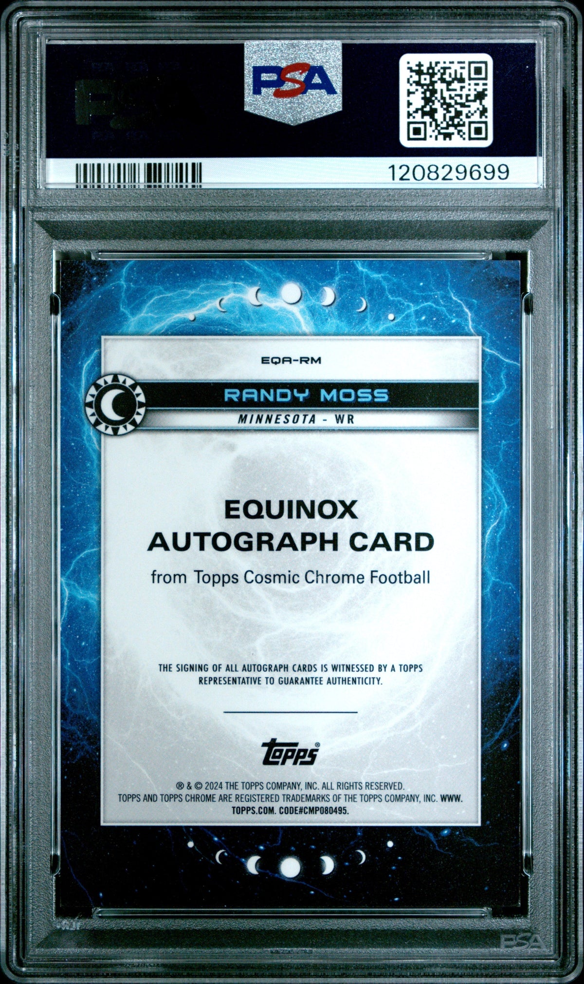 2024 Topps Cosmic Chrome Equinox Auto Randy Moss #RM Black Eclipse /10 PSA 10
