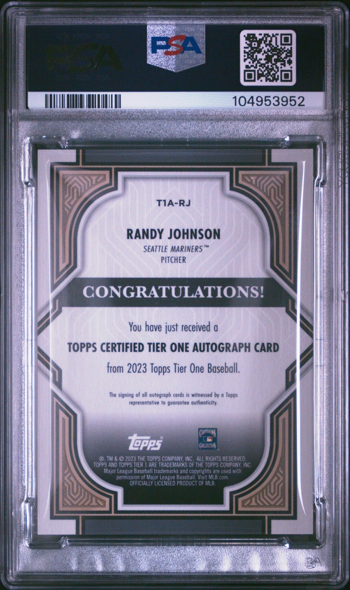 2023 Topps Tier One Autographs Randy Johnson #T1ARJ 36/75 PSA 9