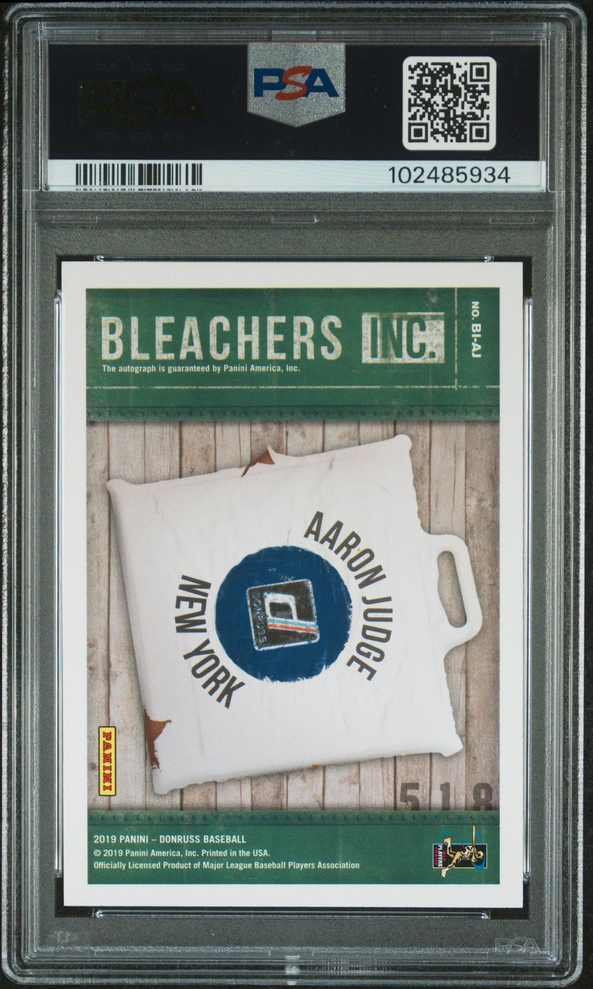 2019 Panini Donruss Bleachers Inc. Autographs Aaron Judge #BI-AJ PSA 10
