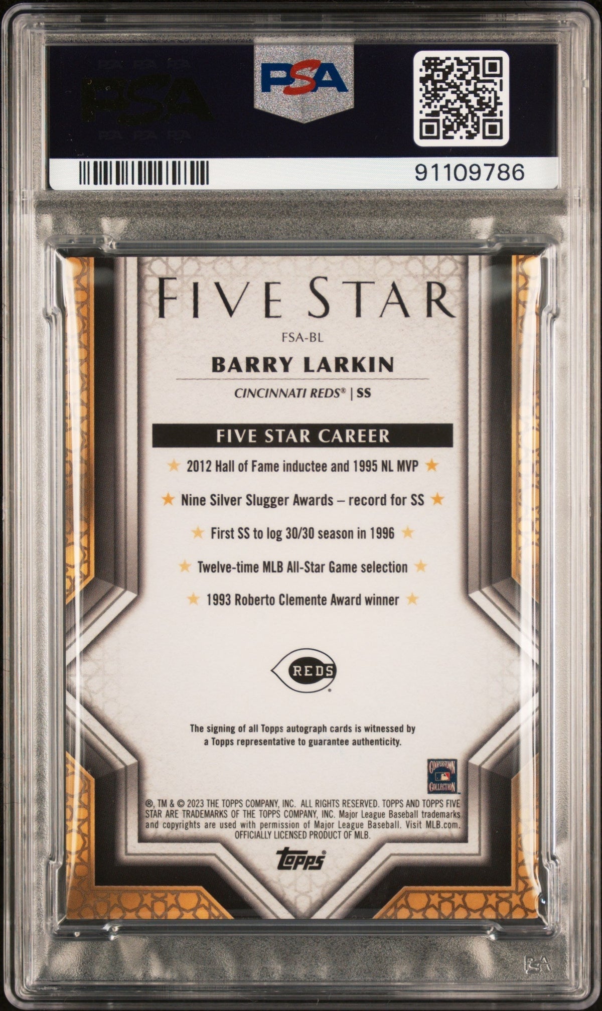 2023 Topps Five Star Autographs Barry Larkin #FSABL PSA 10
