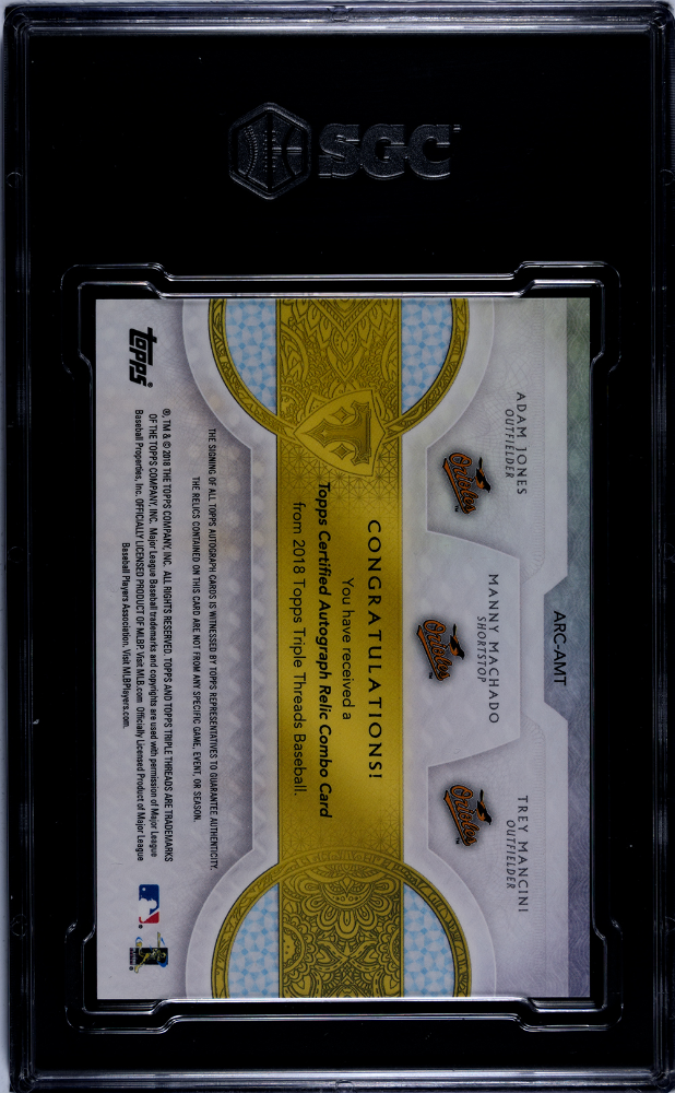 2018 Topps Triple Threads Machado Mancini Jones #ARC-AMT  Combo SGC 10 Auto 10