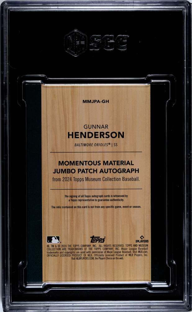 2024 Topps Museum  Gunnar Henderson #MMJPA-GH Jumbo Patch SGC 8 Auto 10