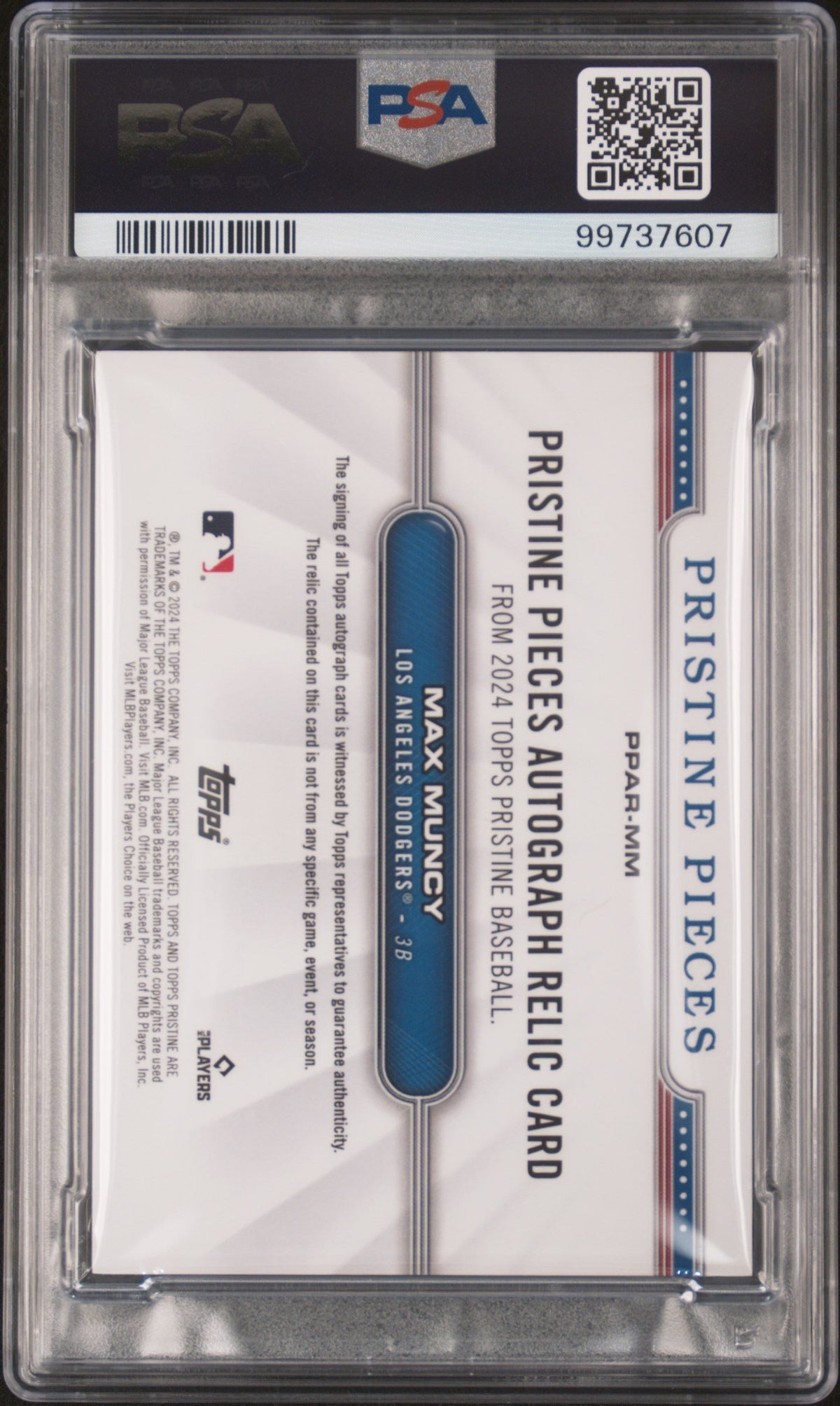 2024 Topps Pristine Pieces Auto Relics Max Muncy #MM RL Red Refractor 2/5 PSA 9