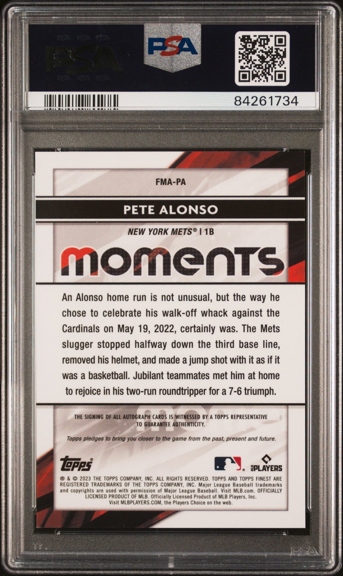 2023 Topps Finest Finest Moments Autographs Pete Alonso #FMAPA Gold 30/50 PSA 10