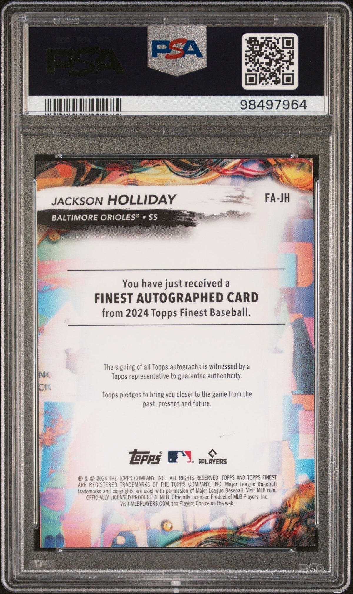 2024 Topps Finest Finest  Jackson Holliday #FAJH Sky Blue Refractor /150 PSA 10