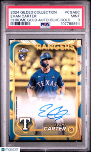 2024 Topps Gilded Collection Chrome Gold Auto Evan Carter #CGAEC Blue /50 PSA 9