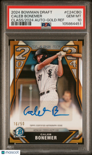 2024 Bowman Draft Class Of 2024 Auto Caleb Bonemer #C24CBO Gold Ref 16/50 PSA 10