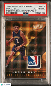 2017 Panini Black Friday Memorabilia Lonzo Ball #M-LB Hyperplaid 1/1 PSA A