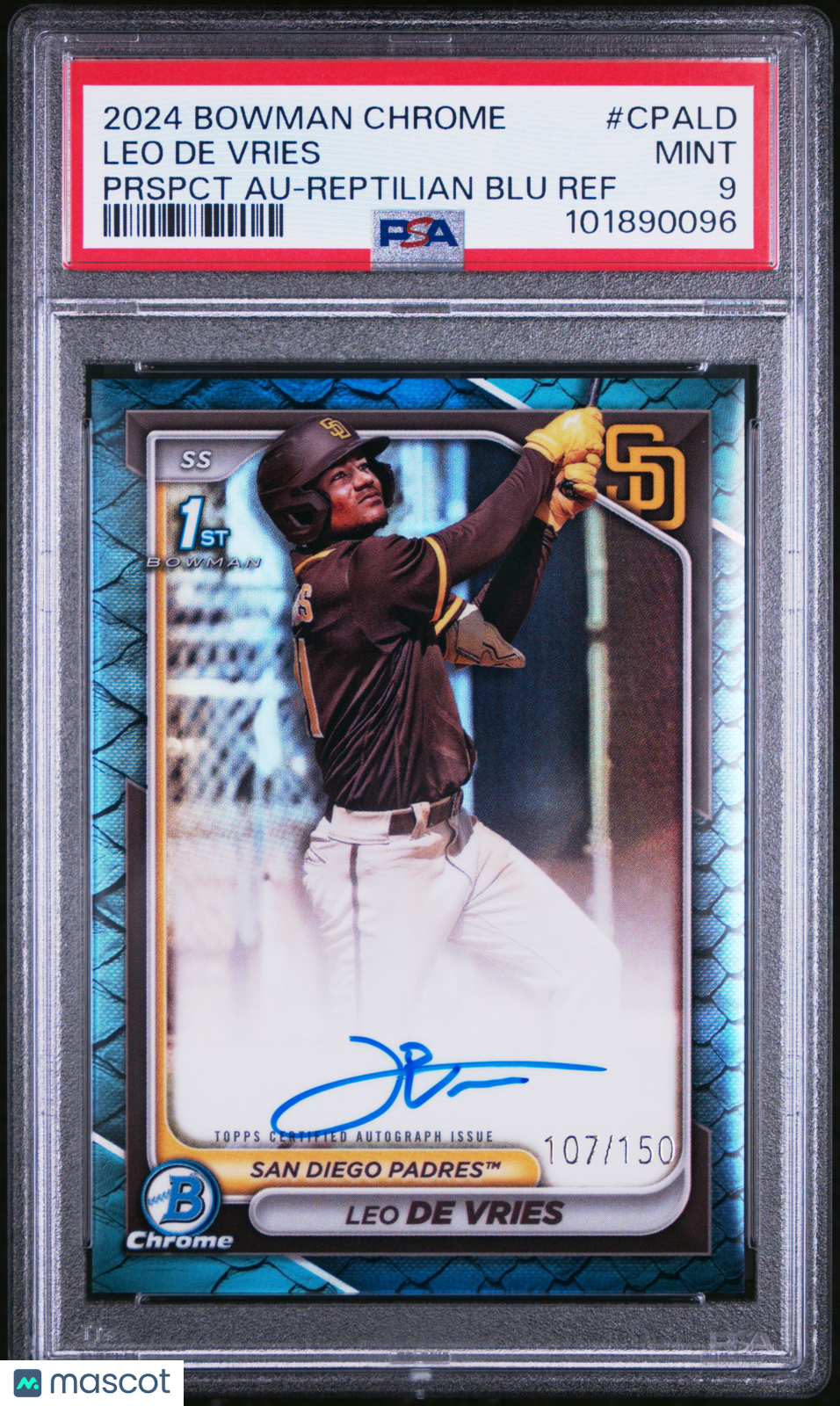 2024 Bowman Prospect Auto Leo De Vries #CPALD Prspct Reptilian Blu /150 PSA 9
