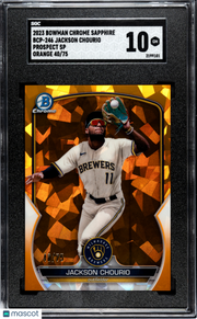 2023 Bowman Sapphire Jackson Chourio #BCP-246 CHR. Pros. Var. Orange SGC 10