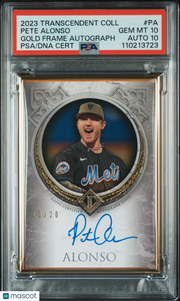 2023 Topps Transcendent Collection Gold Frame Pete Alonso #PA /20 PSA 10 Auto 10