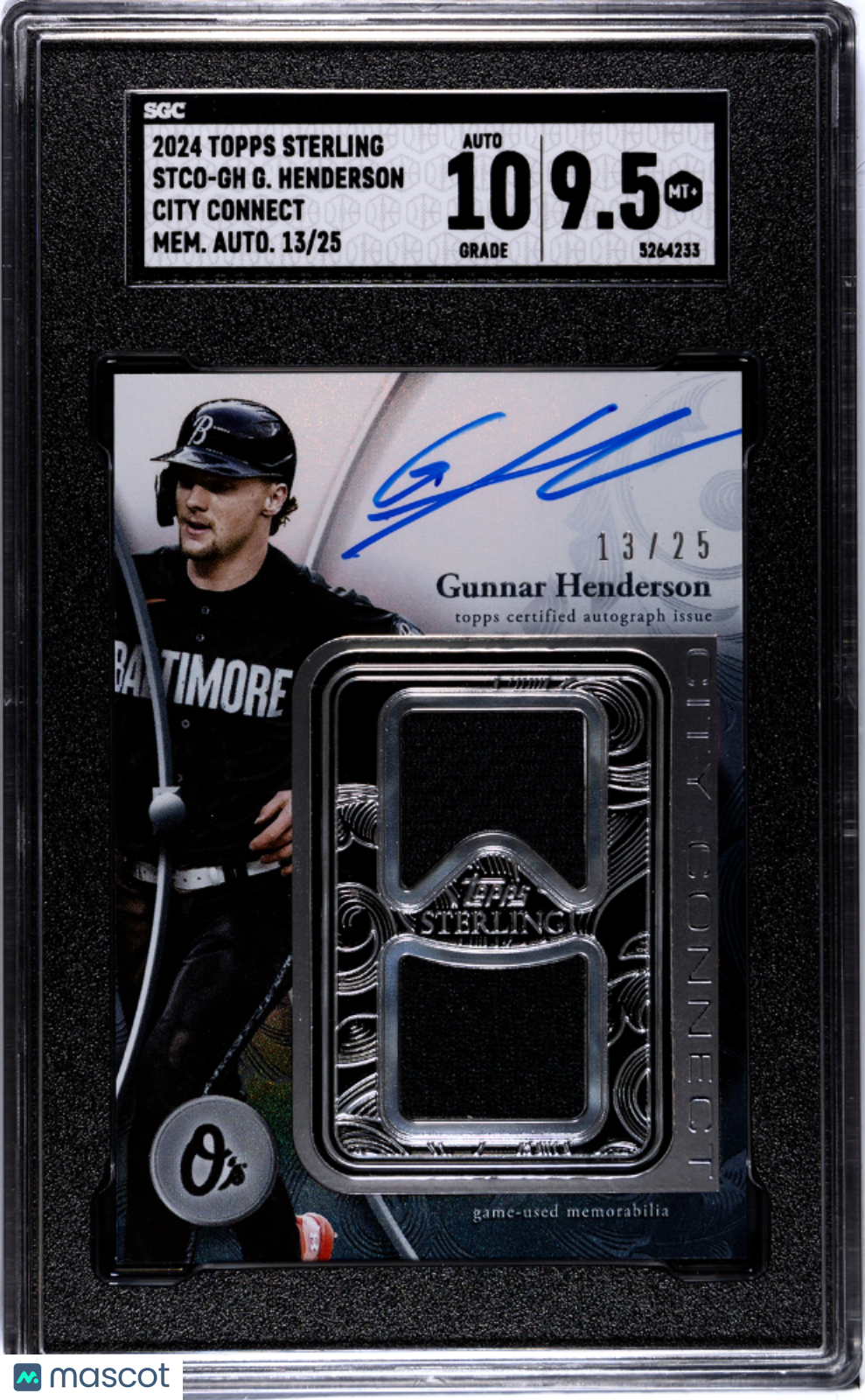 2024 Topps Sterling Gunnar Henderson #STCO-GH City Connect Mem. SGC 9.5 Auto 10