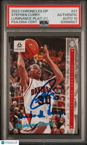 2022 Panini Chronicles Draft Luminance Stephen Curry #21 Plat. 1/1 PSA A Auto 10
