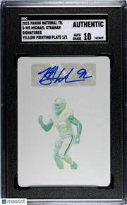 2021 Panini National Michael Strahan #S-MS Sigs. Yellow Plate SGC A Auto 10