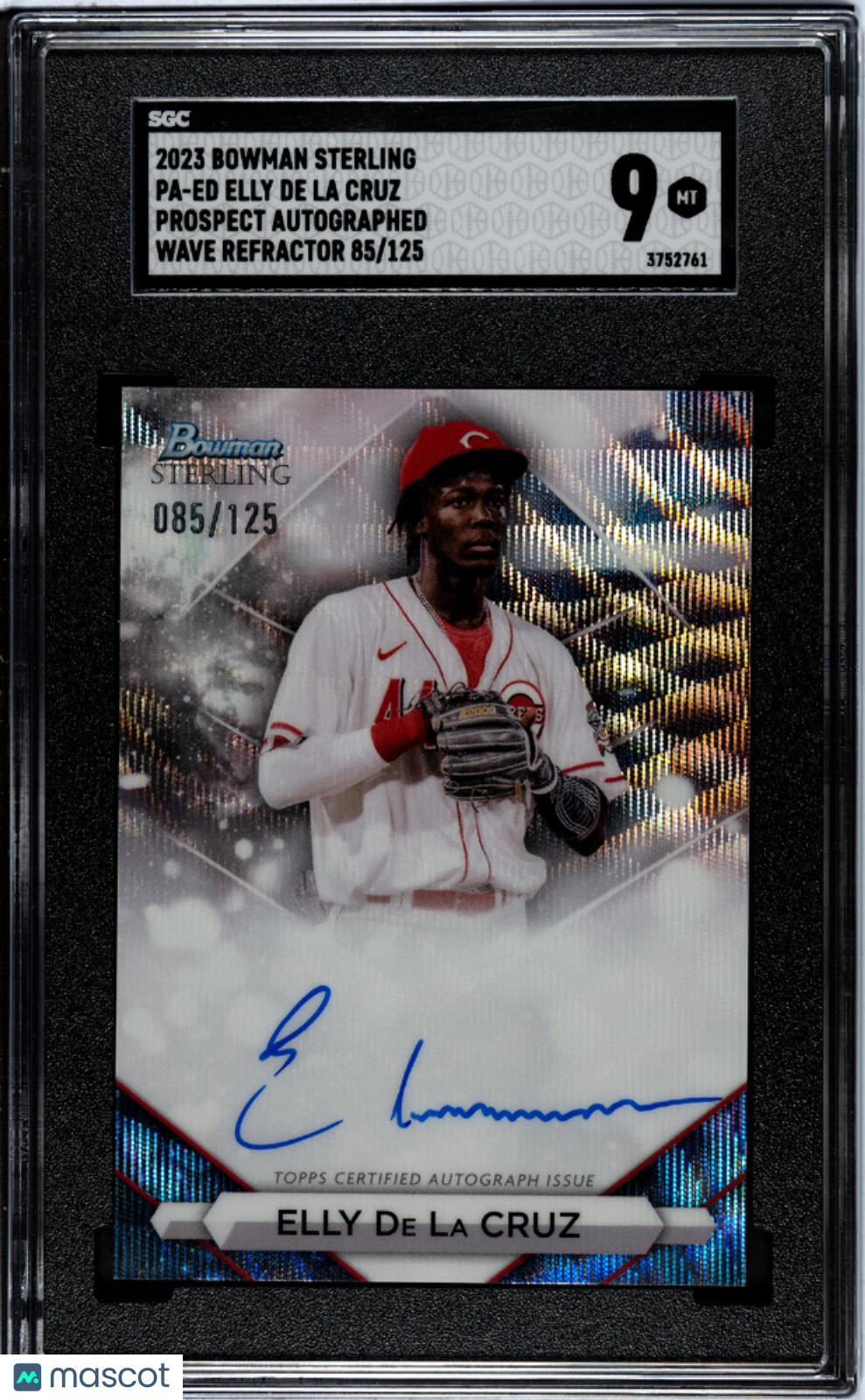 2023 Bowman Sterling Elly De La Cruz #PA-ED Pros. Autograph Wave Refractor SGC 9