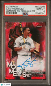 2024 Topps Finest Finest Moments Auto Julio Rodriguez FMAJRO Red Lava Ref PSA 10