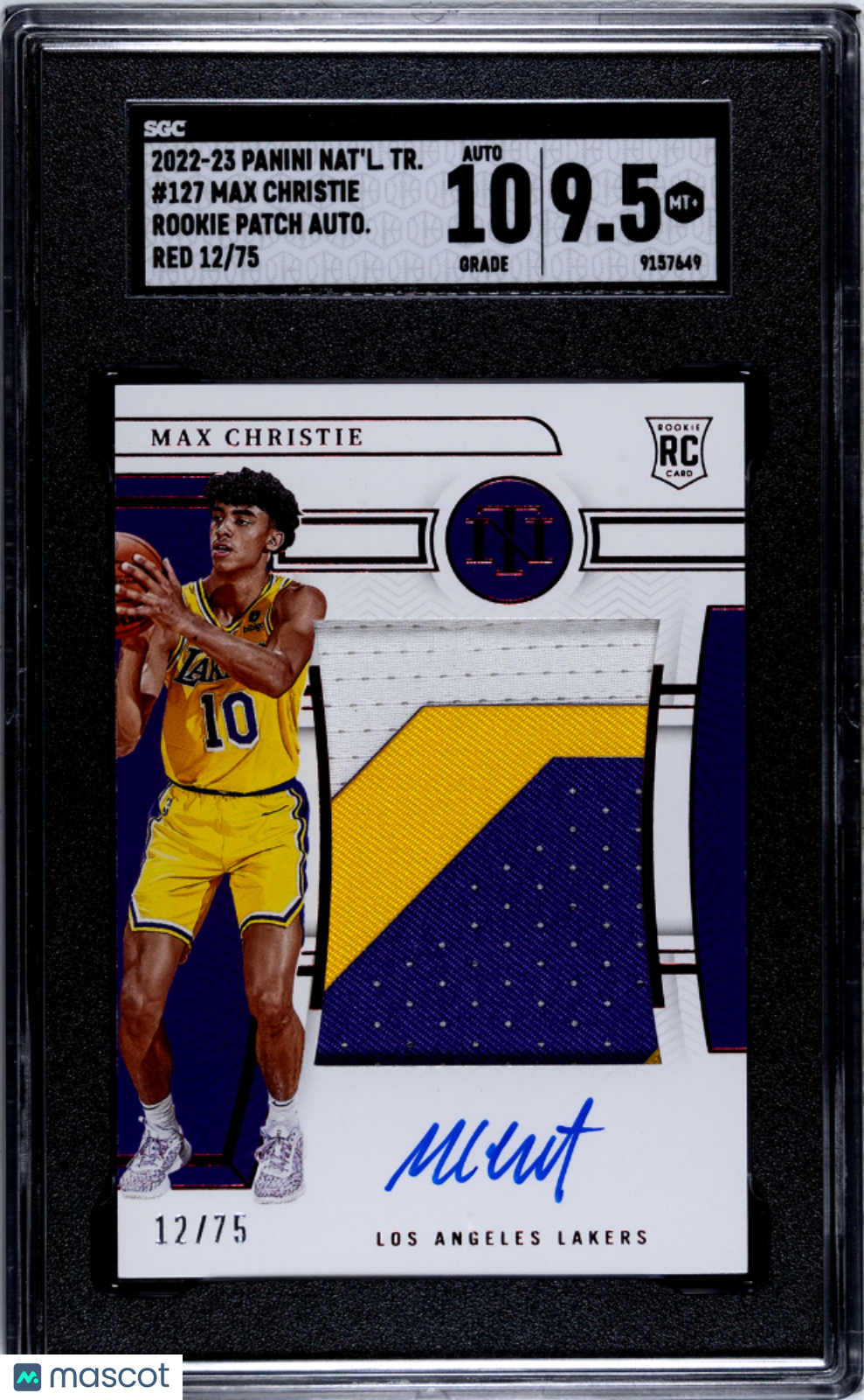 2022 Panini National Max Christie #127 Rookie Patch Auto Red SGC 9.5 Auto 10