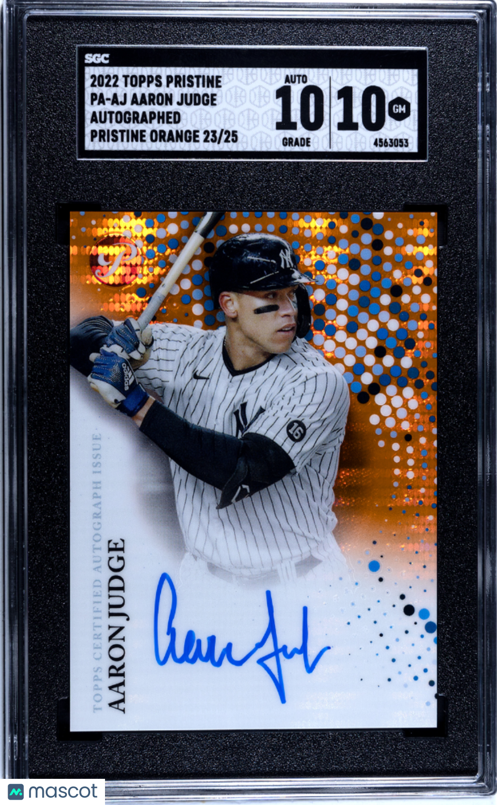 2022 Topps Pristine Aaron Judge #PA-AJ Auto Orange Refractor 25 SGC 10 Auto 10