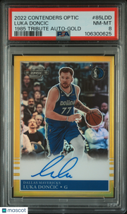2022 Panini Contenders Optic 1985 Tribute Auto Luka Doncic #85LDD Gold PSA 8
