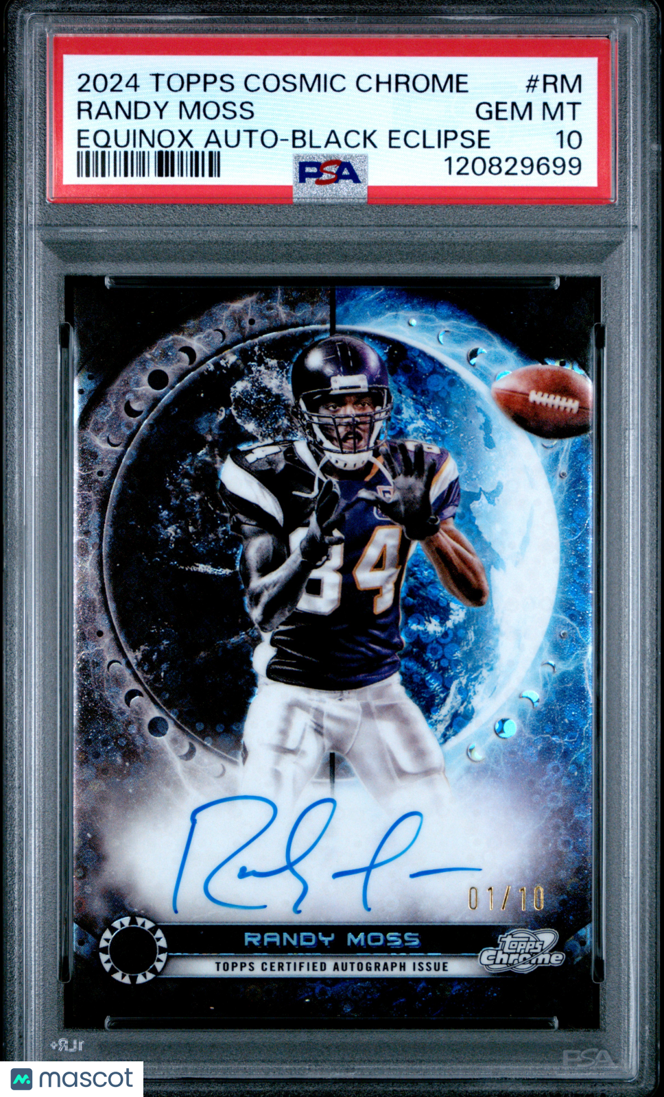 2024 Topps Cosmic Chrome Equinox Auto Randy Moss #RM Black Eclipse /10 PSA 10