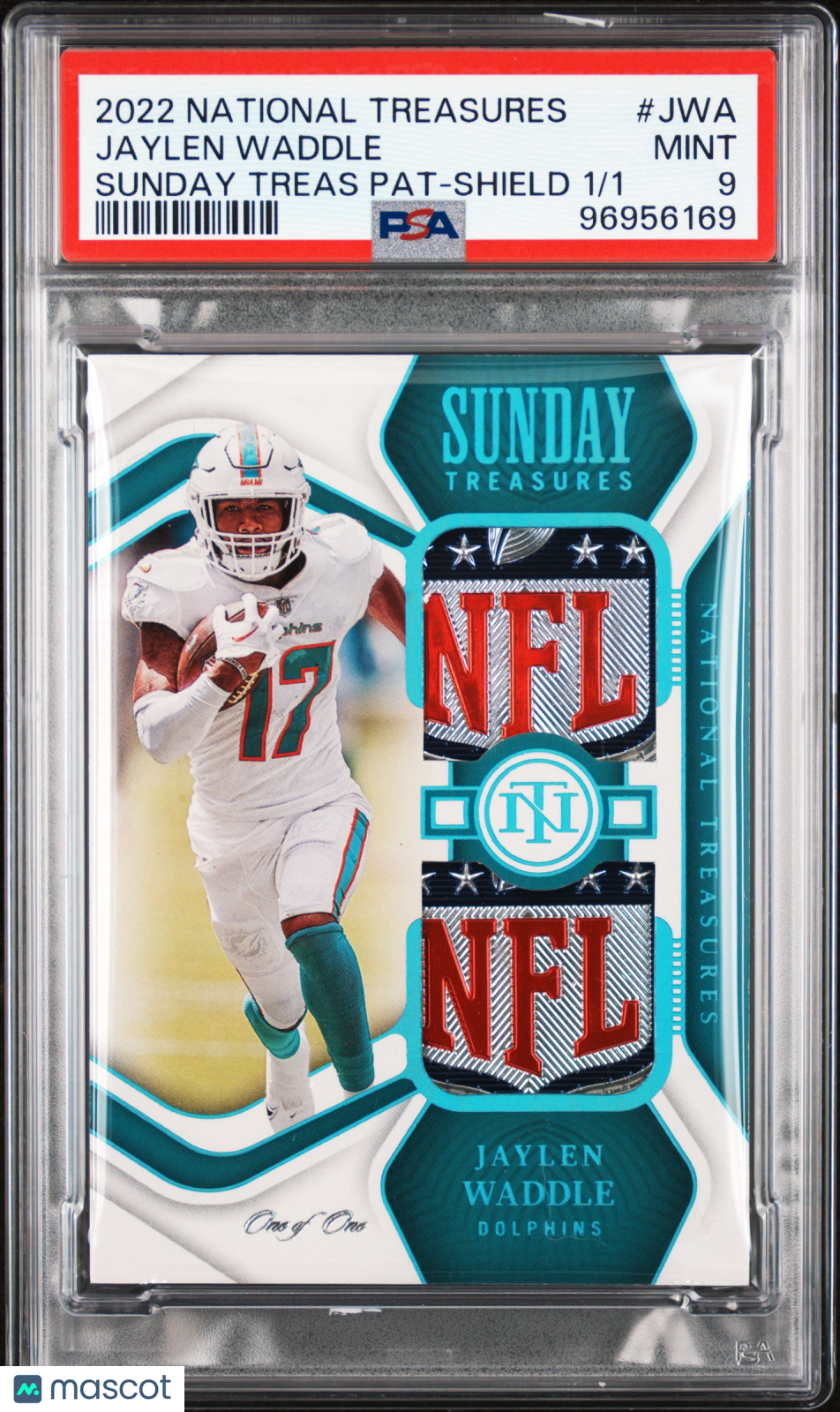 2022 Panini National Treasures Patches Jaylen Waddle #JWA Shield 1/1 PSA 9