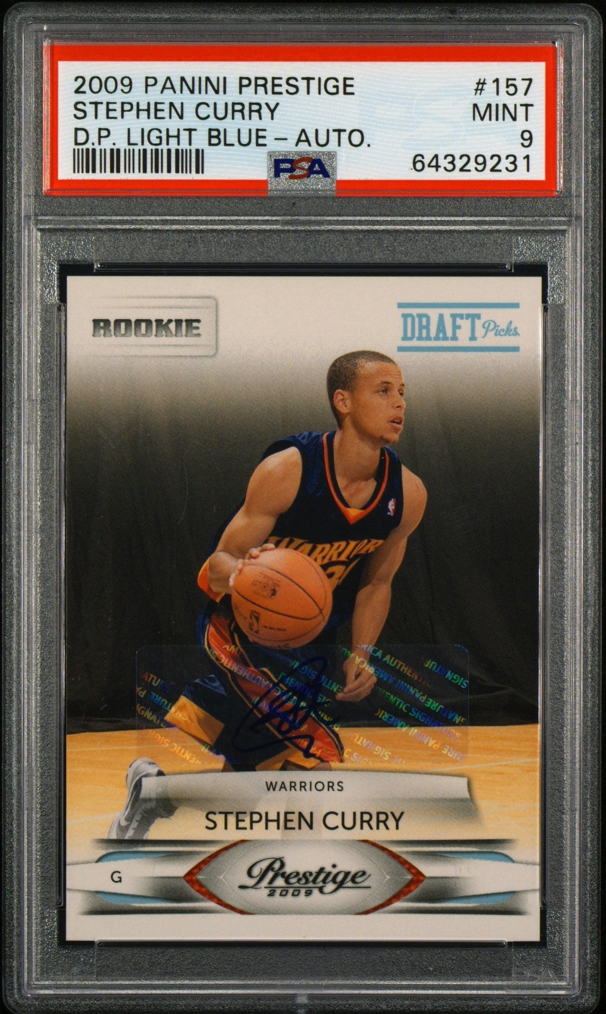 2009 Panini Prestige Stephen Curry #157 D. P. Light Blue Autograph PSA 9 # /100