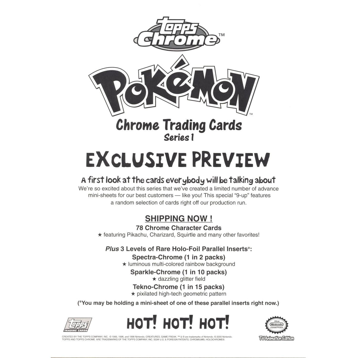 Pokemon: Topps Series 1 Chrome Promo Sheet Charizard